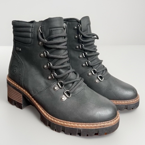 Spring Step Black Leather Lace-Up Ankle Boots Rockies Size 37 Side Zip Rugged - Picture 1 of 14
